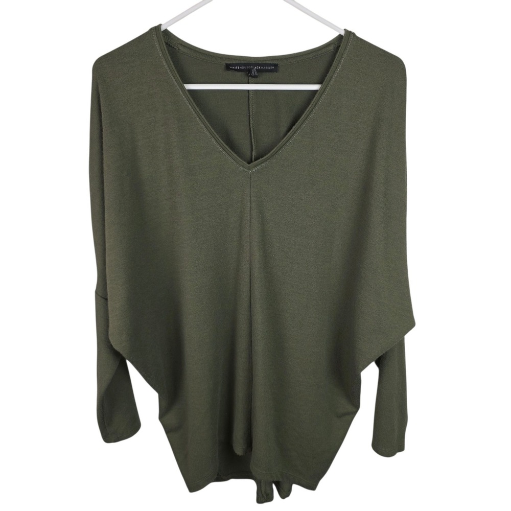 White House Black Market Dolman Top Women XS Olive Green Good V-Neck Knit 805144